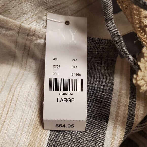 Soho Linen Blend Bohemian Striped Blouse Top Size L Balloon Sleeves Back Tie NWT - Picture 4 of 10